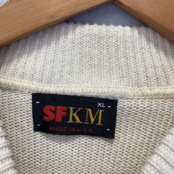 Vintage 90s SFKM Baggy Mockneck Mens Sweater XL Cream White Relaxed Fit USA Made - Picture 8 of 14